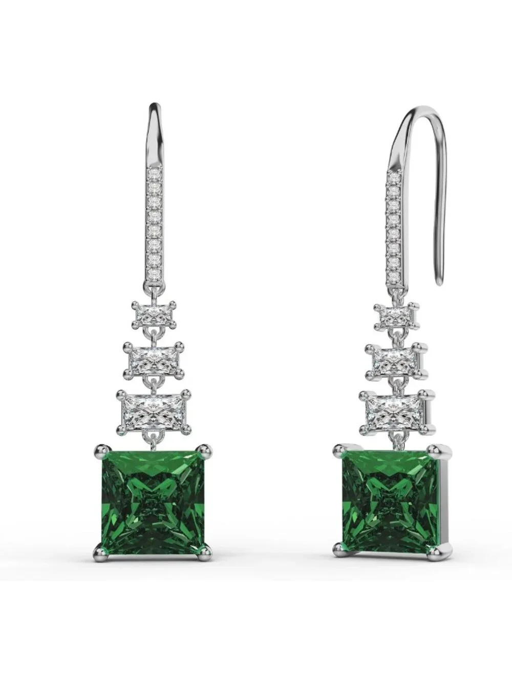 Elegant Princess Cut Cubic Zirconia Dangle Drop Earrings for Women, Sparkling